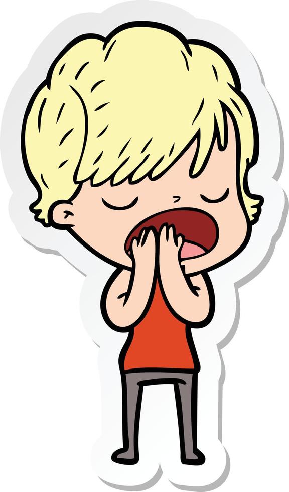 sticker of a cartoon woman talking vector