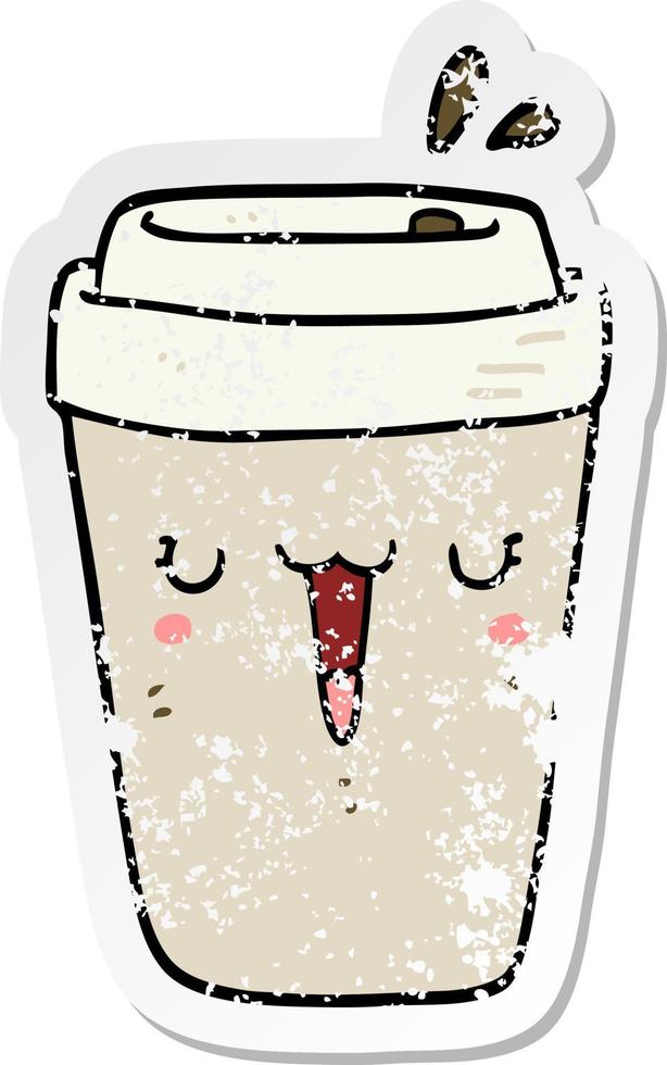 pegatina angustiada de una taza de café de dibujos animados vector