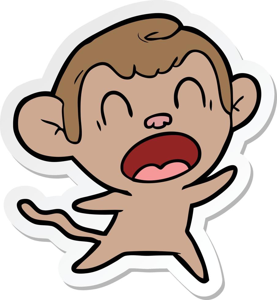 sticker of a shouting cartoon monkey vector