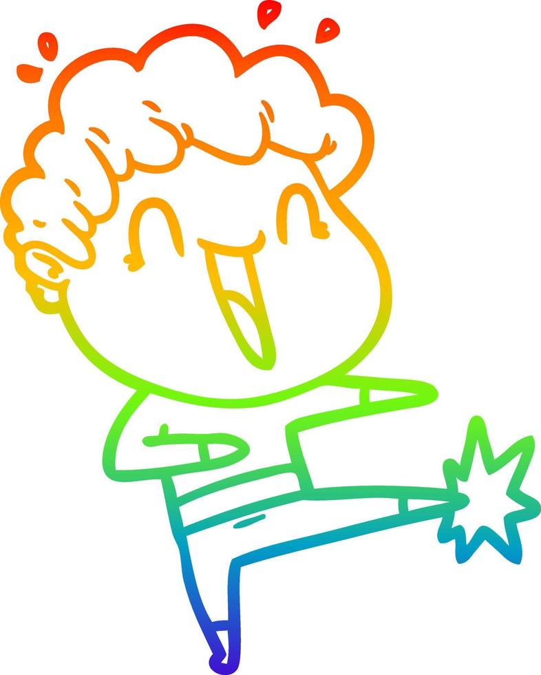 rainbow gradient line drawing cartoon happy man vector