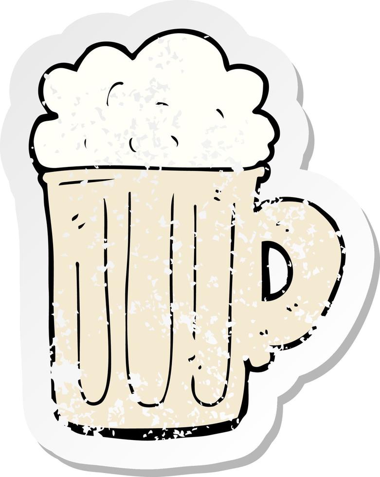 retro distressed sticker of a cartoon pint of beer vector