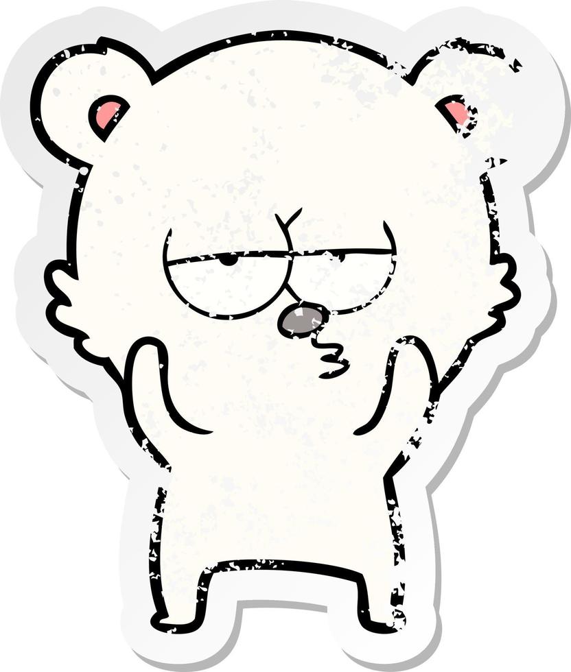 distressed sticker of a bored polar bear cartoon vector