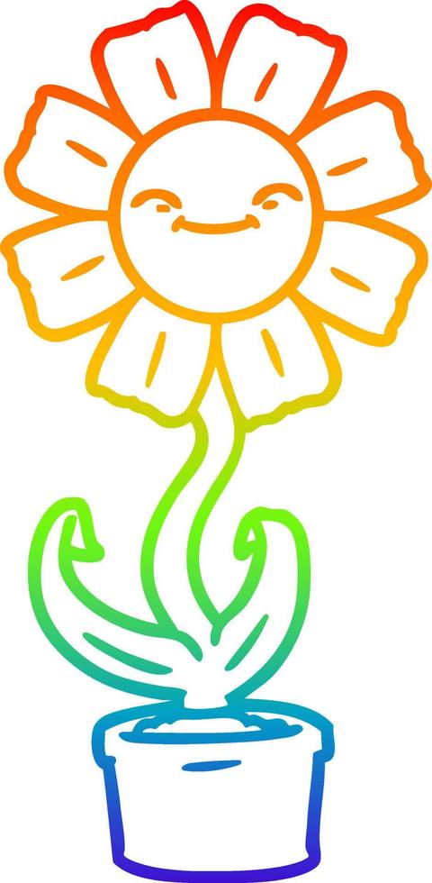 rainbow gradient line drawing happy cartoon flower vector