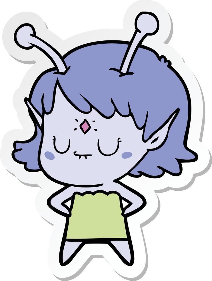 sticker of a cartoon alien girl vector