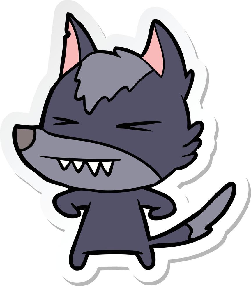 pegatina de una caricatura de lobo enojado vector