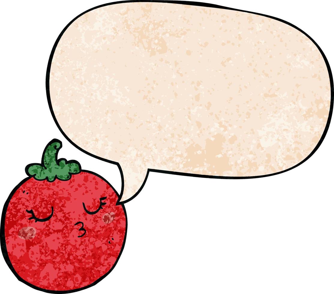 cartoon tomato and speech bubble in retro texture style vector