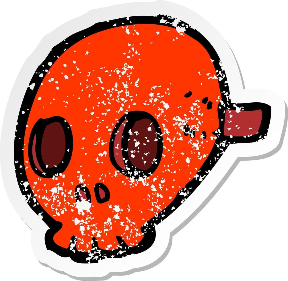 pegatina retro angustiada de una máscara de calavera de dibujos animados vector