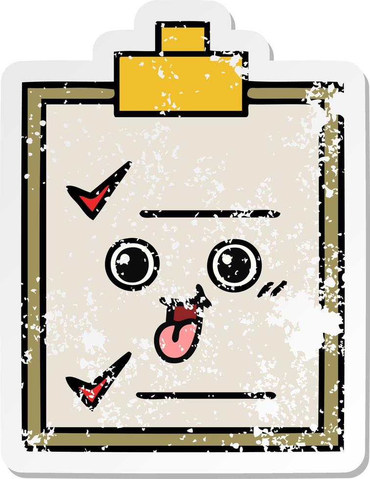 distressed sticker of a cute cartoon check list vector