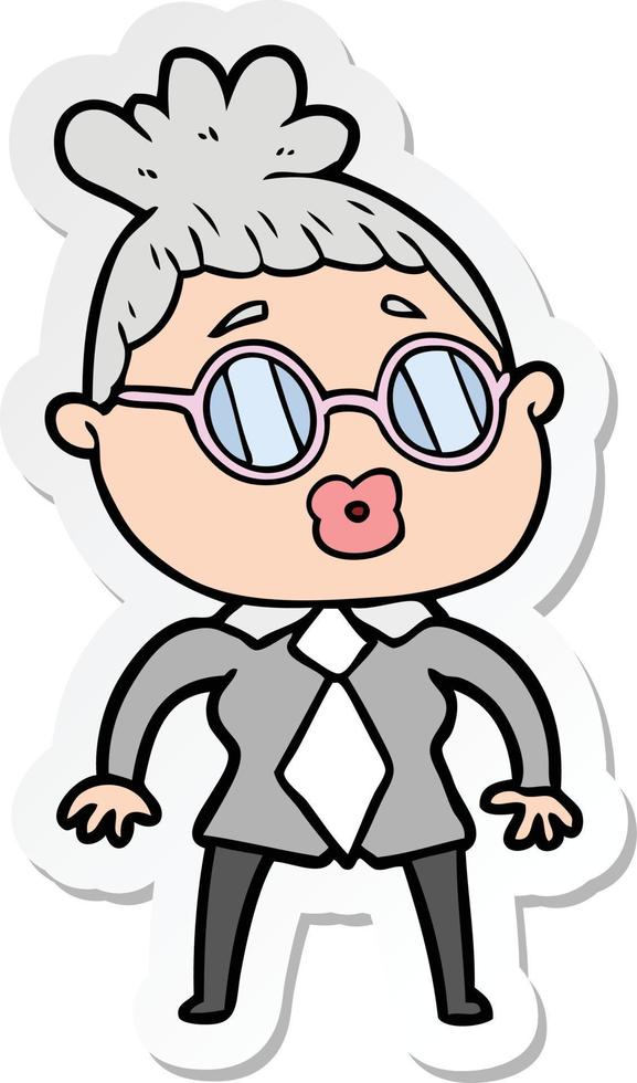 sticker of a cartoon office woman wearing spectacles vector