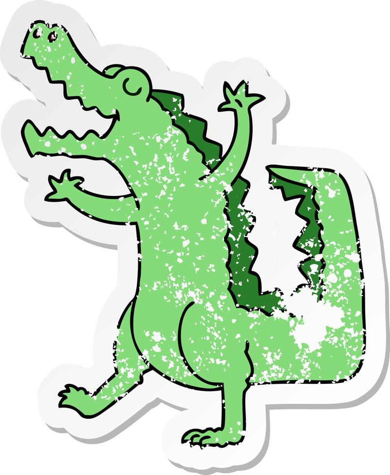 distressed sticker of a quirky hand drawn cartoon crocodile vector