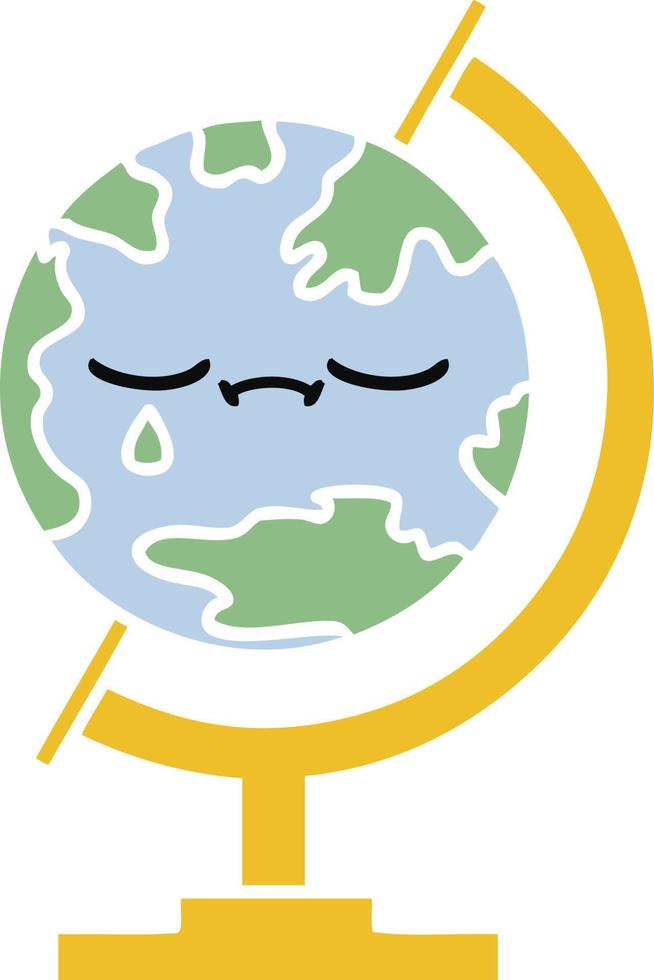 flat color retro cartoon globe of the world vector