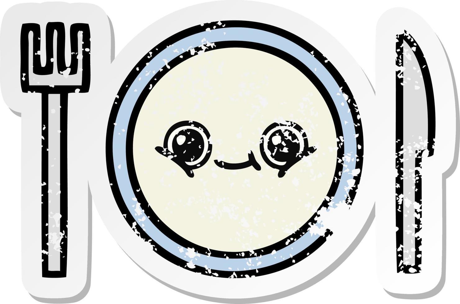 distressed sticker of a cute cartoon dinner plate vector