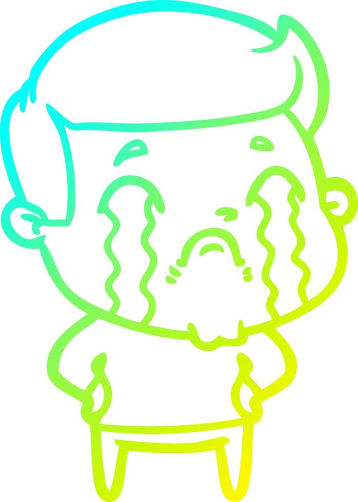 cold gradient line drawing cartoon man crying vector