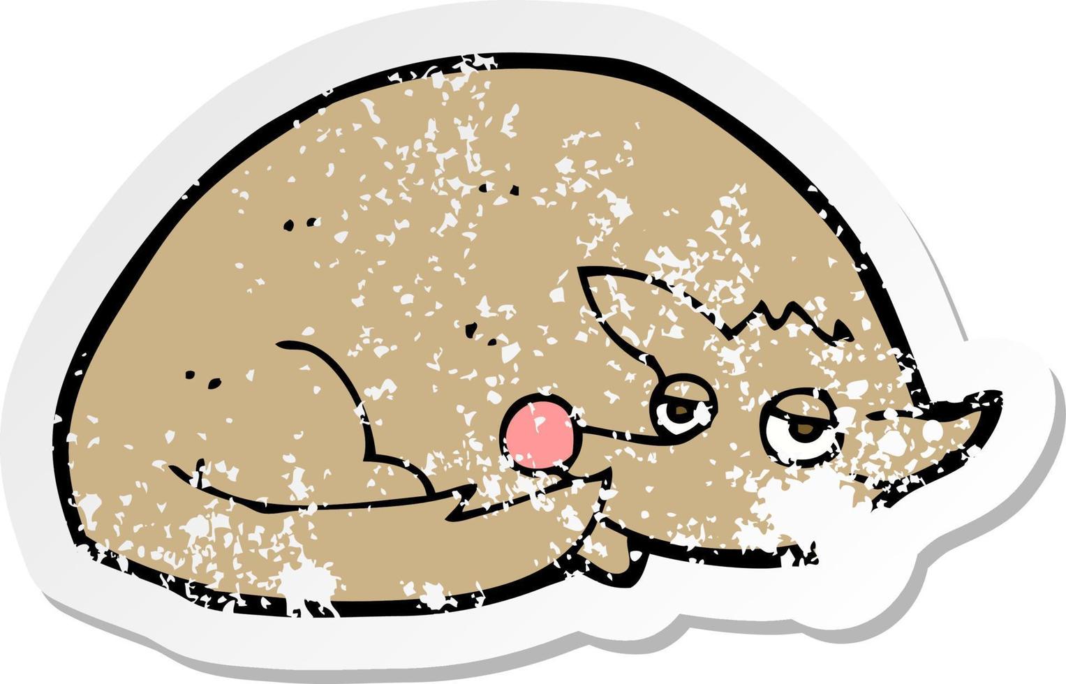 retro distressed sticker of a cartoon curled up dog vector