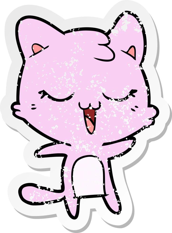 distressed sticker of a cartoon cat vector