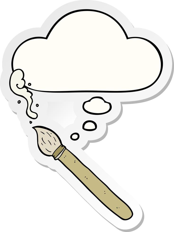 cartoon paint brush and thought bubble as a printed sticker vector