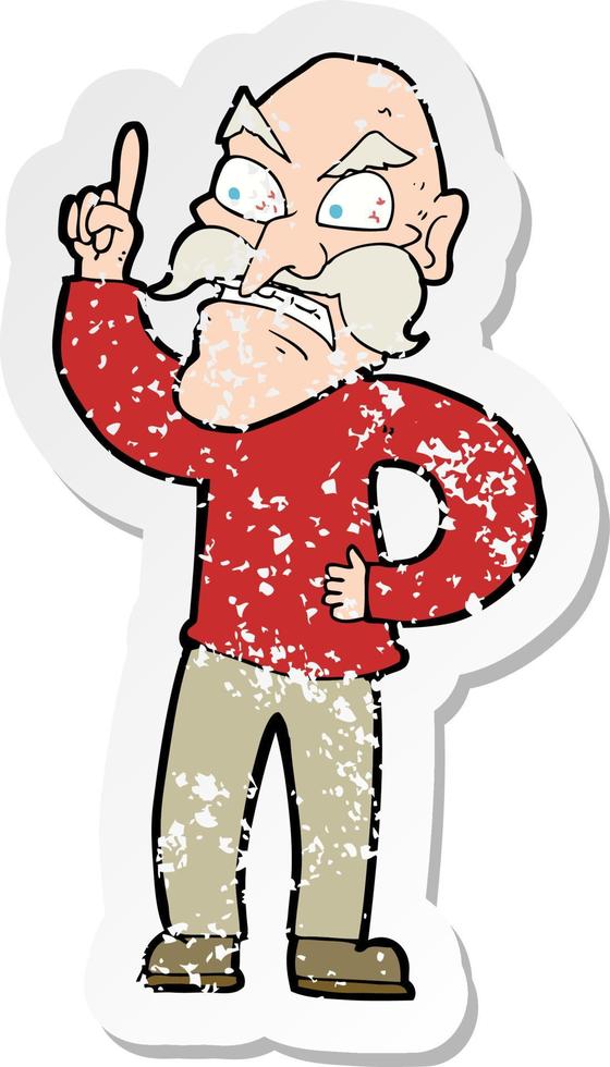retro distressed sticker of a cartoon old man laying down rules vector
