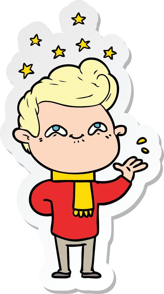sticker of a cartoon excited man vector