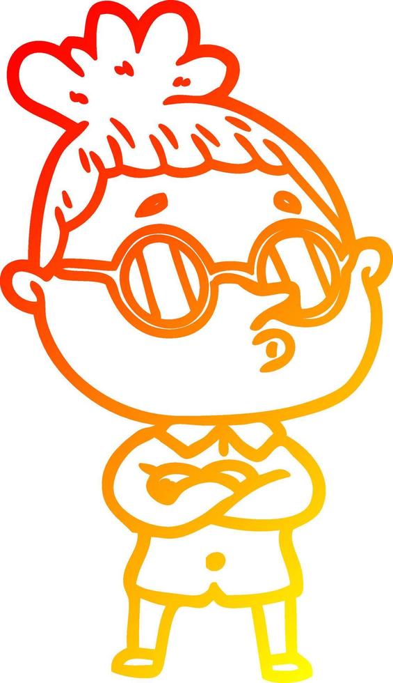 warm gradient line drawing cartoon woman wearing glasses vector