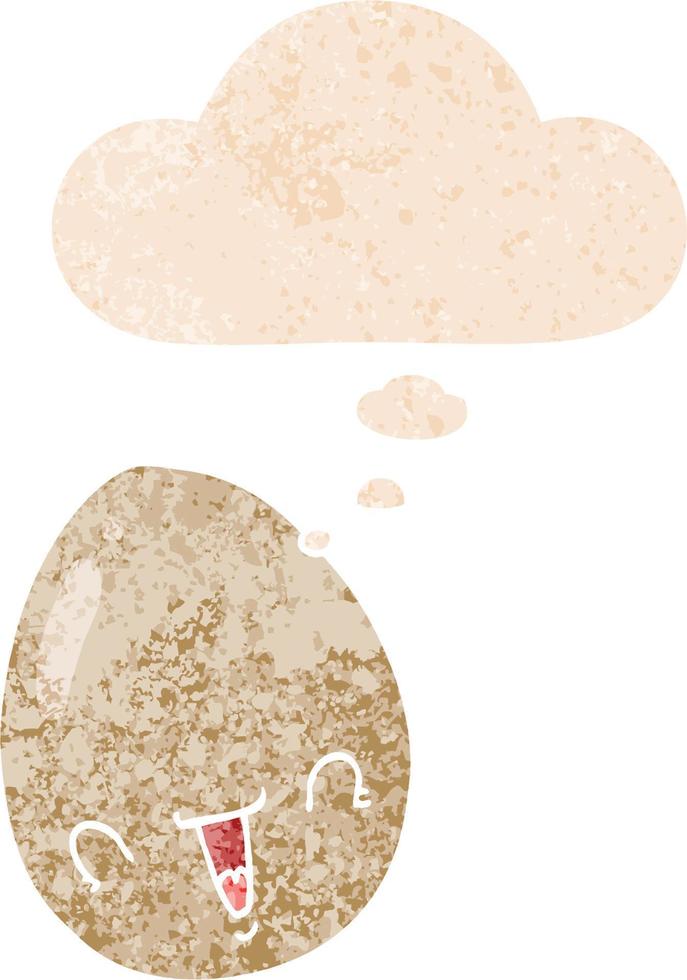 cartoon egg and thought bubble in retro textured style vector