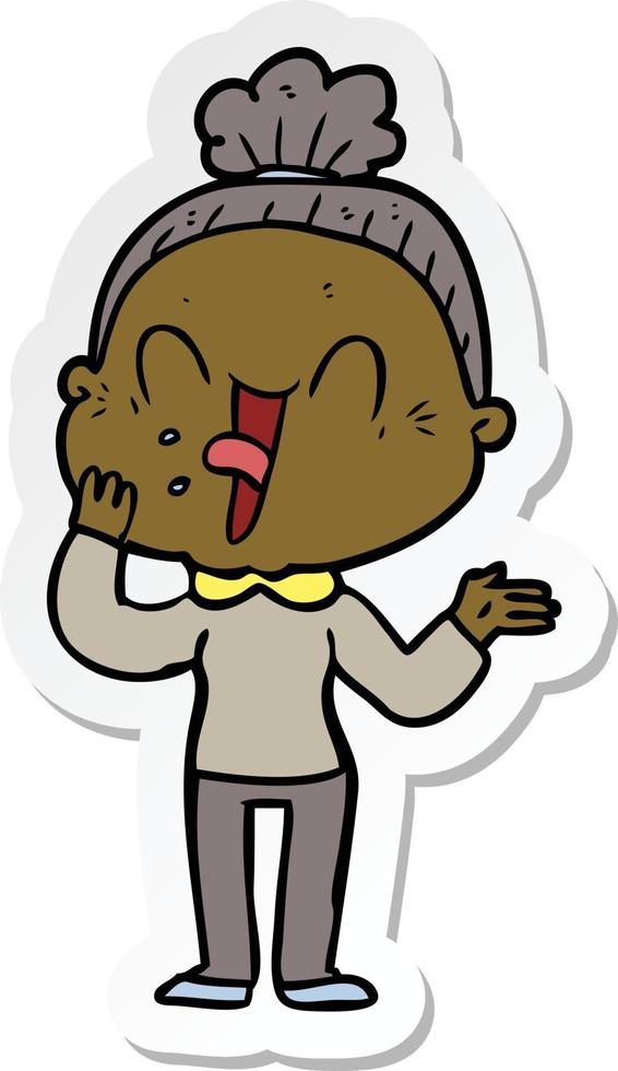 sticker of a cartoon happy old woman vector