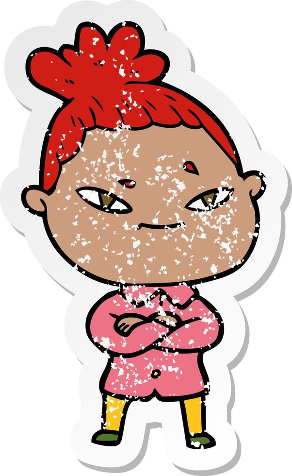 distressed sticker of a cartoon woman vector