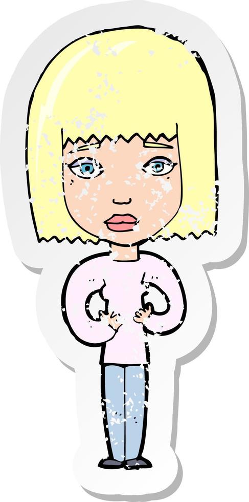 retro distressed sticker of a cartoon woman indicating self vector