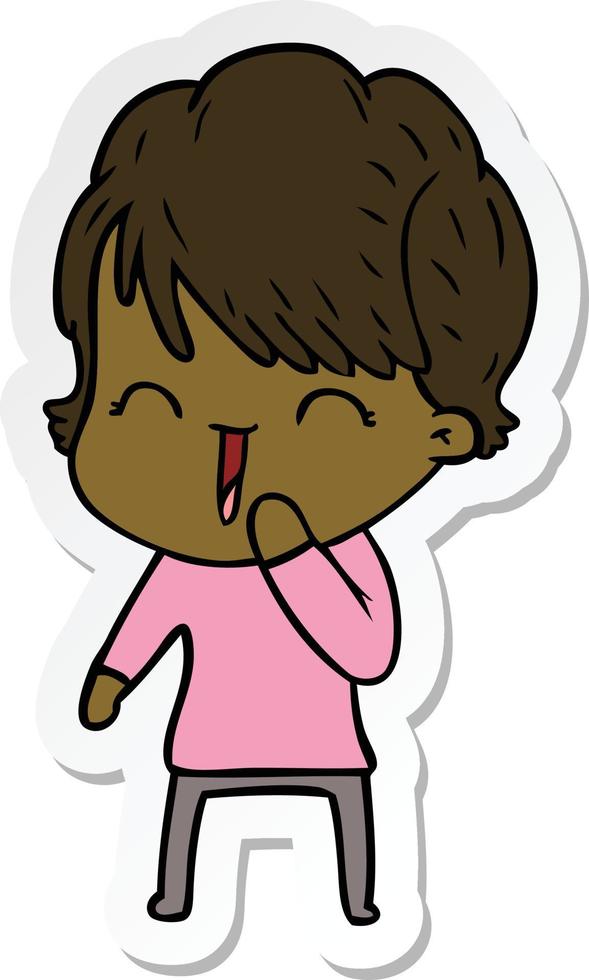 sticker of a cartoon laughing woman vector