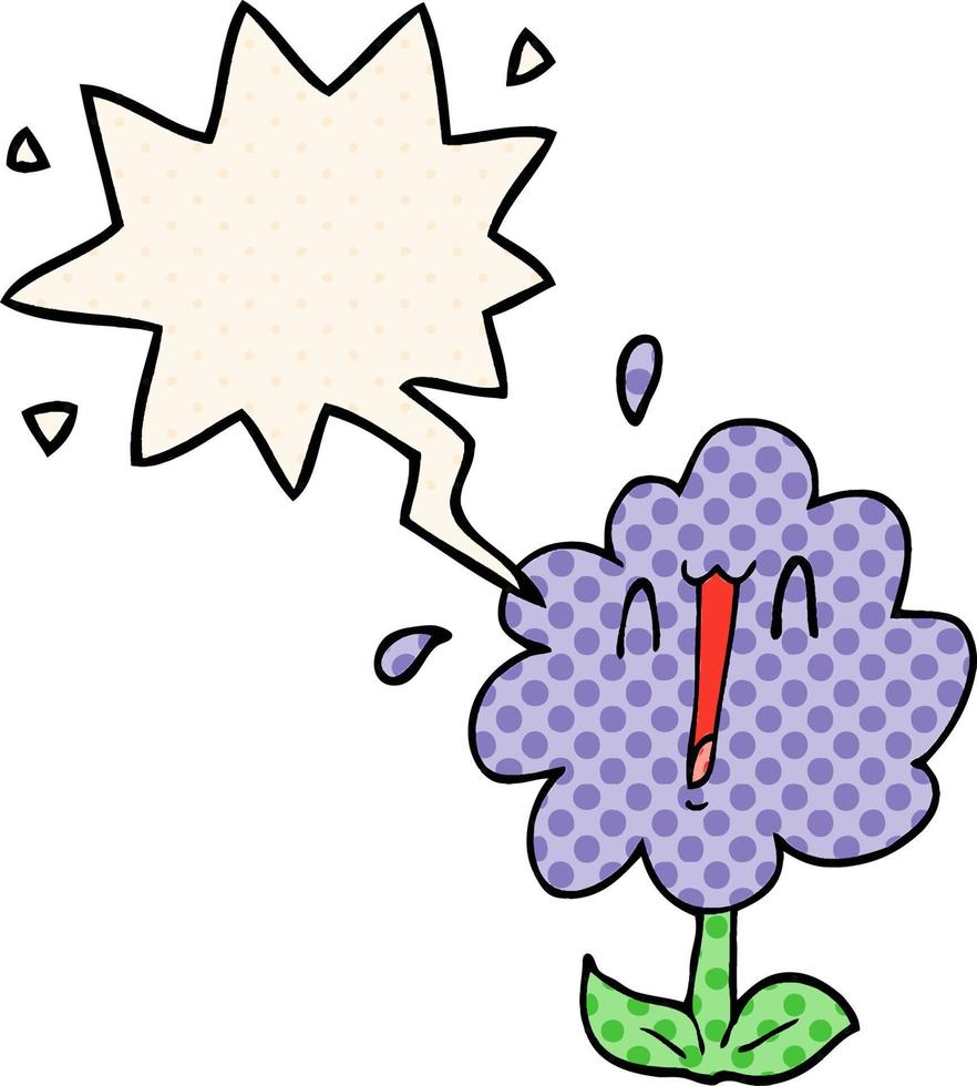 cartoon flower and speech bubble in comic book style vector