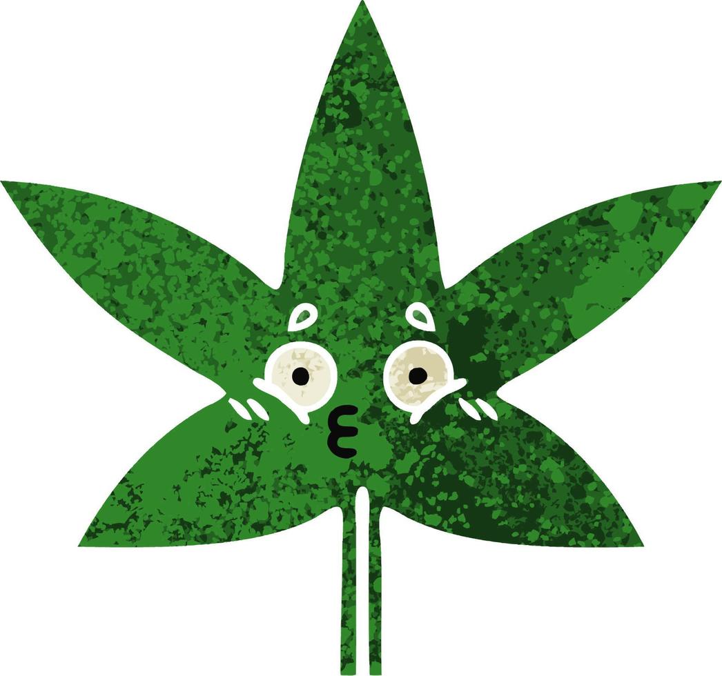 retro illustration style cartoon marijuana leaf vector