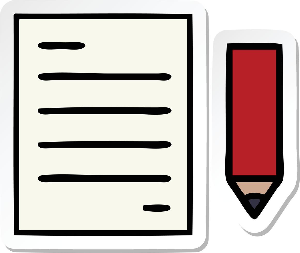 sticker of a cute cartoon pencil and paper vector
