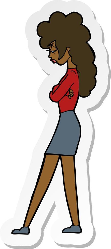 sticker of a cartoon annoyed woman vector