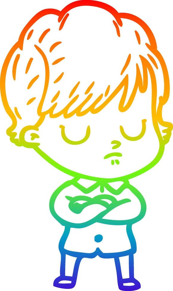 rainbow gradient line drawing cartoon woman vector