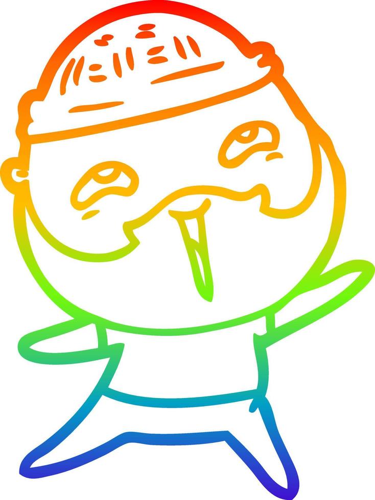 dibujo de línea de gradiente de arco iris hombre barbudo feliz de dibujos animados vector