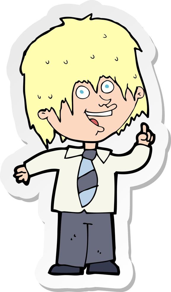 sticker of a cartoon school boy with idea vector