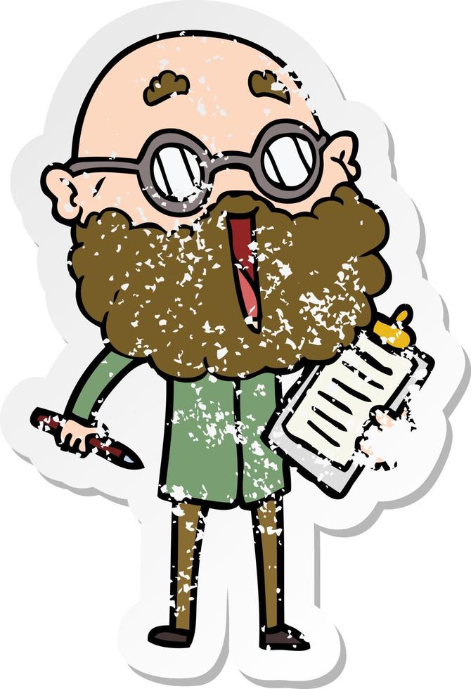 distressed sticker of a cartoon joyful man with beard vector