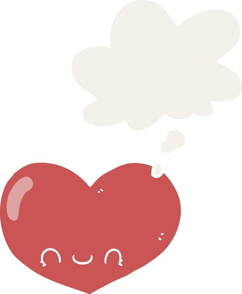 cartoon love heart character and thought bubble in retro style vector