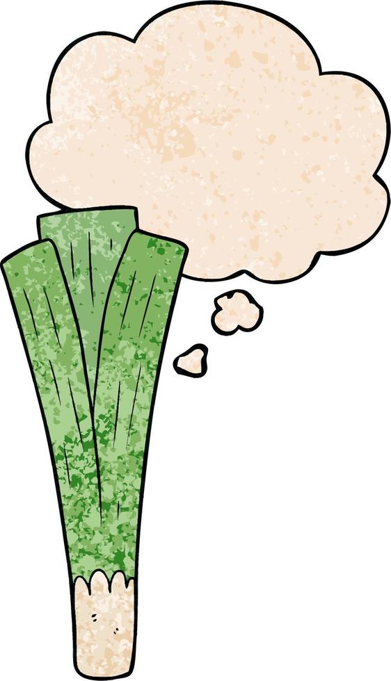 cartoon leek and thought bubble in grunge texture pattern style vector