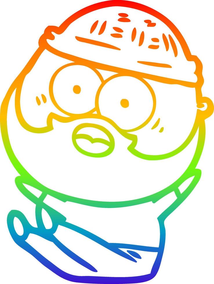 rainbow gradient line drawing cartoon bearded man vector