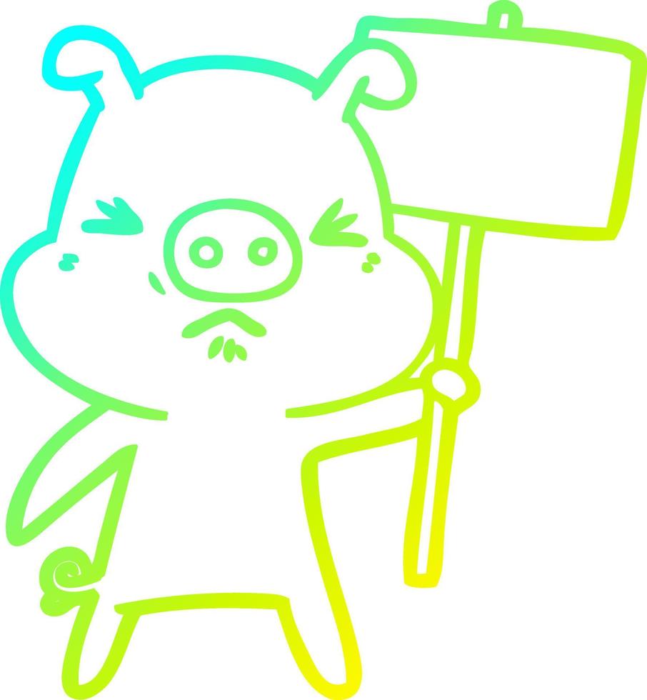 cold gradient line drawing cartoon angry pig vector