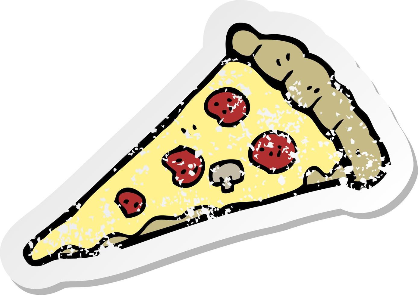 pegatina retro angustiada de una pizza de dibujos animados vector