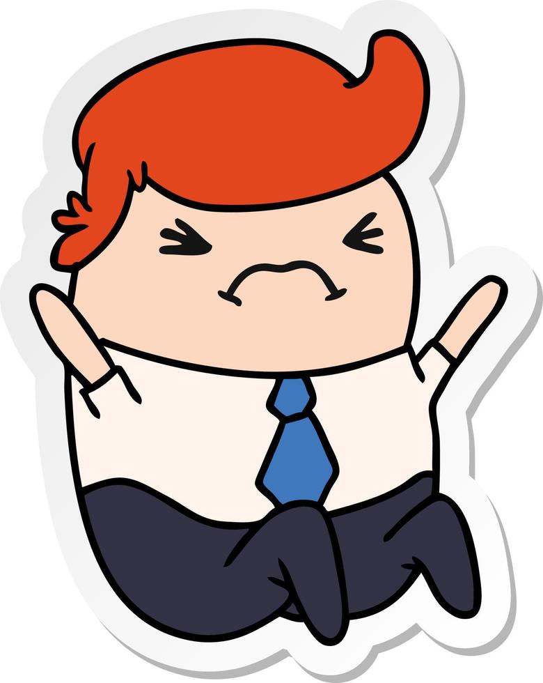 sticker cartoon of an angry kawaii business man vector
