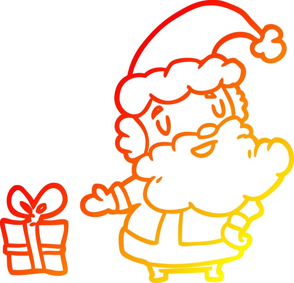 warm gradient line drawing santa claus with present vector