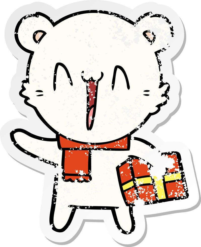 pegatina angustiada de una caricatura de oso polar feliz vector