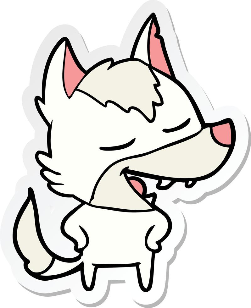 sticker of a cartoon wolf laughing vector