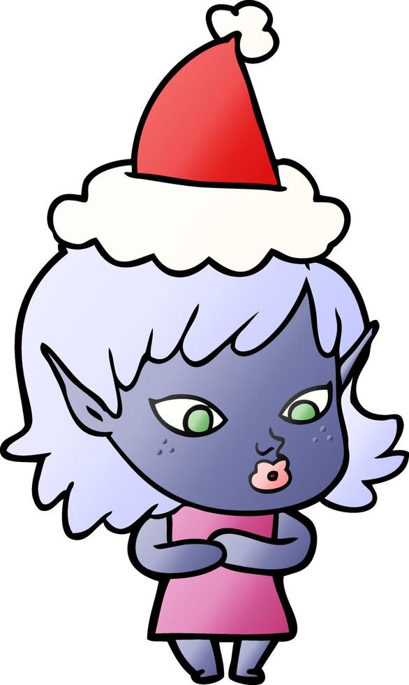 pretty gradient cartoon of a elf girl wearing santa hat vector