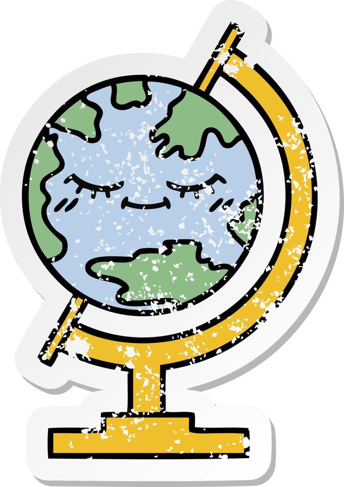 distressed sticker of a cute cartoon globe of the world vector