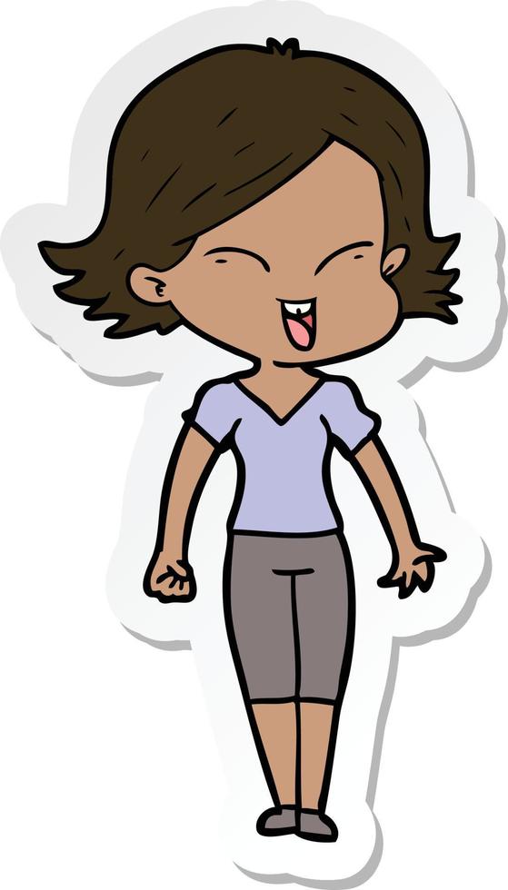 sticker of a happy cartoon girl vector
