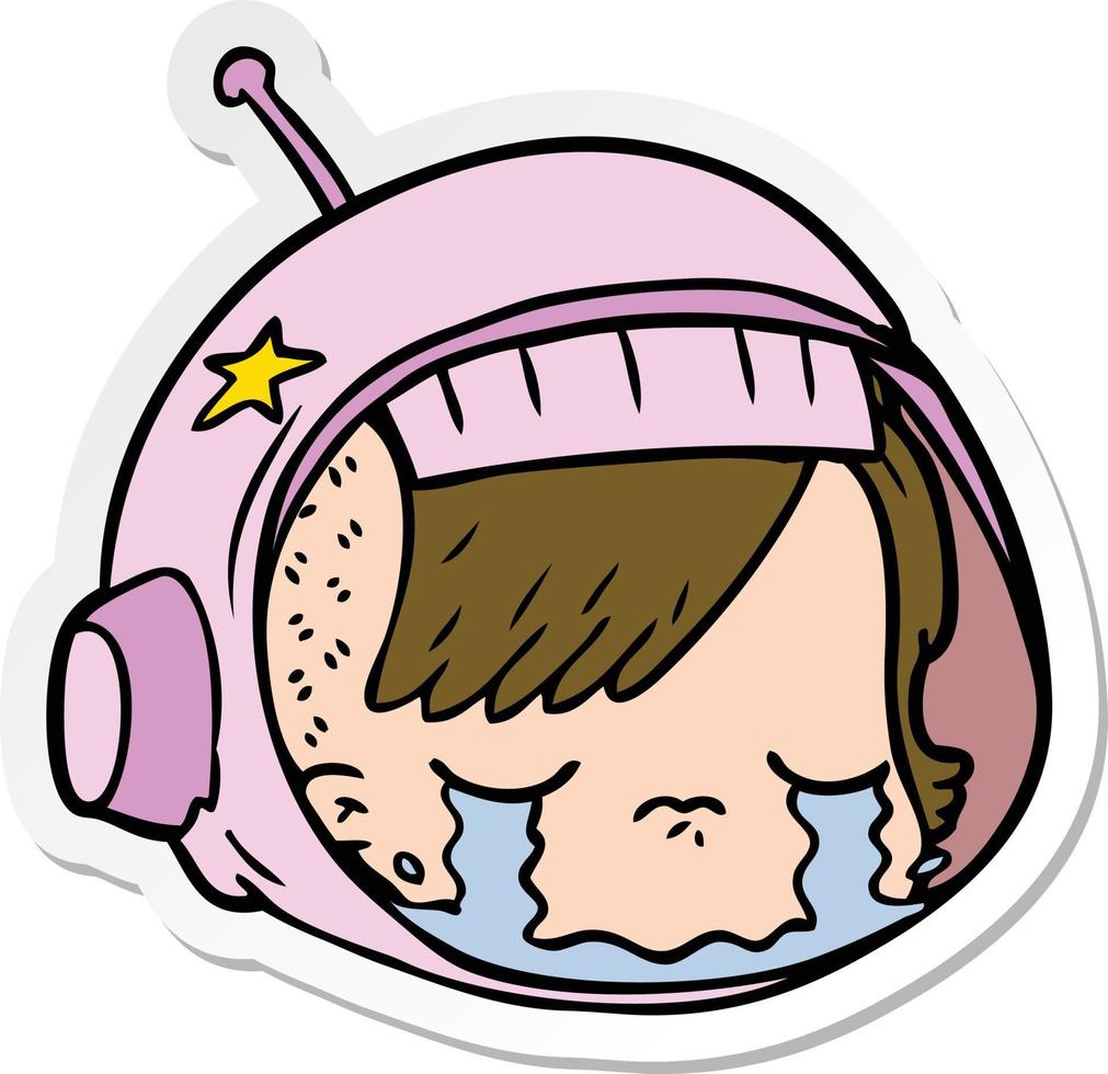 sticker of a cartoon astronaut face crying vector