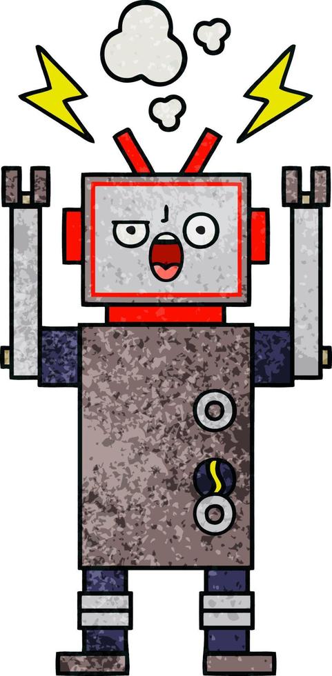 retro grunge texture cartoon broken robot vector